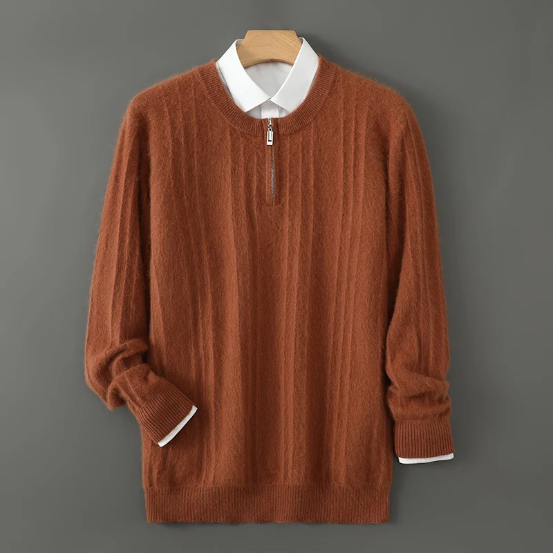 Maglione di cashmere di qualità 100% da uomo autunno e inverno Pullover allentato con cerniera a mezza altezza Top casual in maglia da esterno a