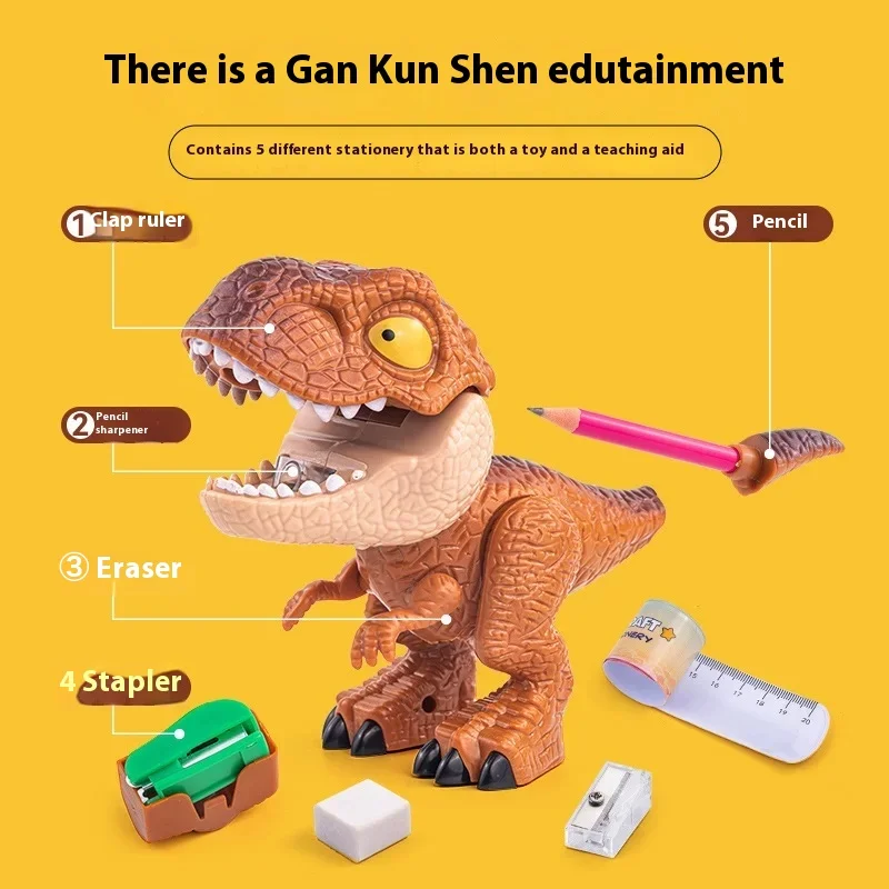 Popular Children'S Creative Stationery Detachable Dinosaur Five In One Set Pencil Ruler Multifunctional Children'S Gift