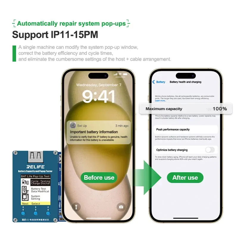 

RELIFE XA2 Pro IP11-15PM Настройки эффективности батареи без кабелей Автоматическая система ремонта Выдвигающая настройка здоровья батареи