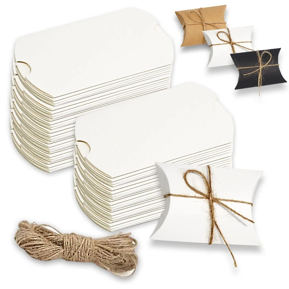 Boîte à bonbons en papier kraft tricolore 20/50 pièces + corde pour anniversaire, mariage, fête des enfants, Noël, nouvel an, carnaval, boîte cadeau pour bonbons