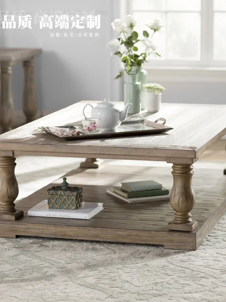 American-Style Solid Wood Tea Table Living Room Wooden Tea Table Nordic Simple Rectangular Large Tea Table