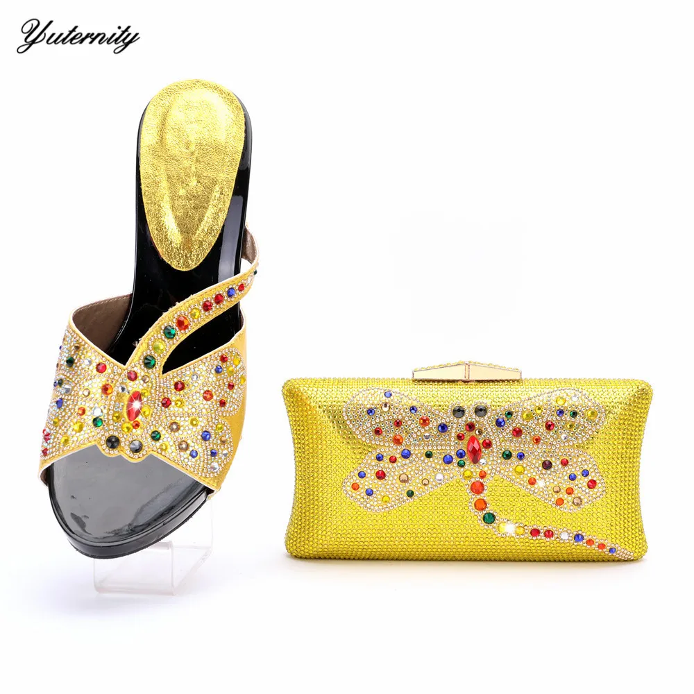 Latest Yellow Color Italian Pumps Shoes And Bags To Match Nigerian Style High Heels Slipper Shoes And Bag Set On Stock