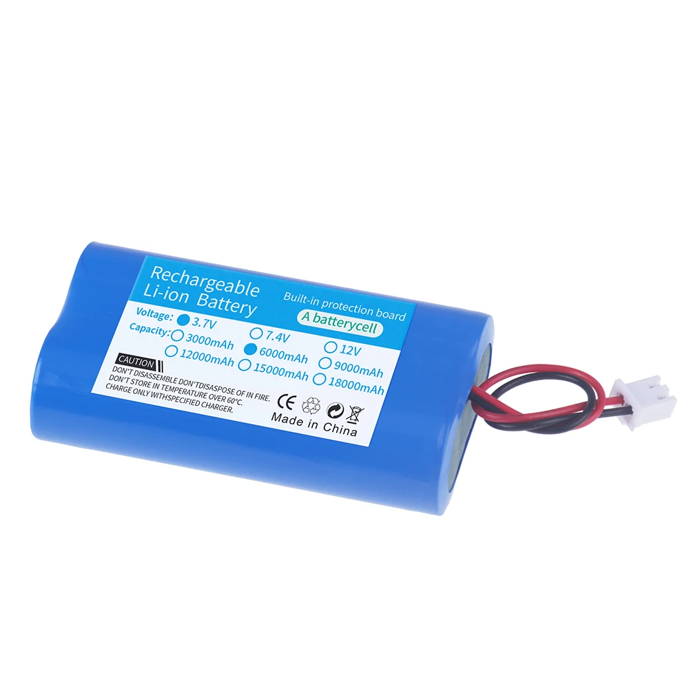 Lithium Battery 3.7V 18650 with XH2.54-2P Plug 6000/9000/12000mAh Rechargeable battery For Fishing LED Light Bluetooth Speaker