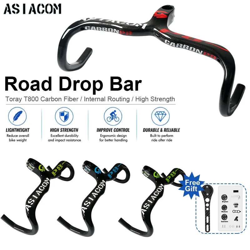 ASIACOM SL Full Carbon Integrated Road Bike Drop Bar 3K Glossy Internal Cable Routing Racing Handlebar 400-440mm Cycling Parts