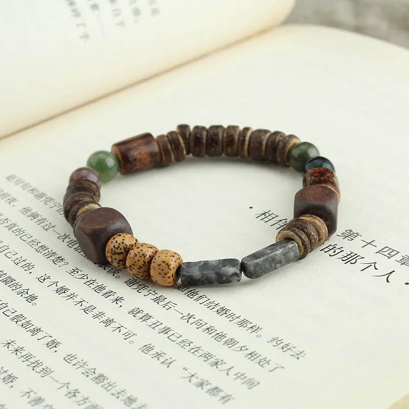 Cylindrical Wood Beads With Natural Stone Bracelet Bangles for Men Women Yoga Healing Balance Jewelry Accessories Jewelry Homme