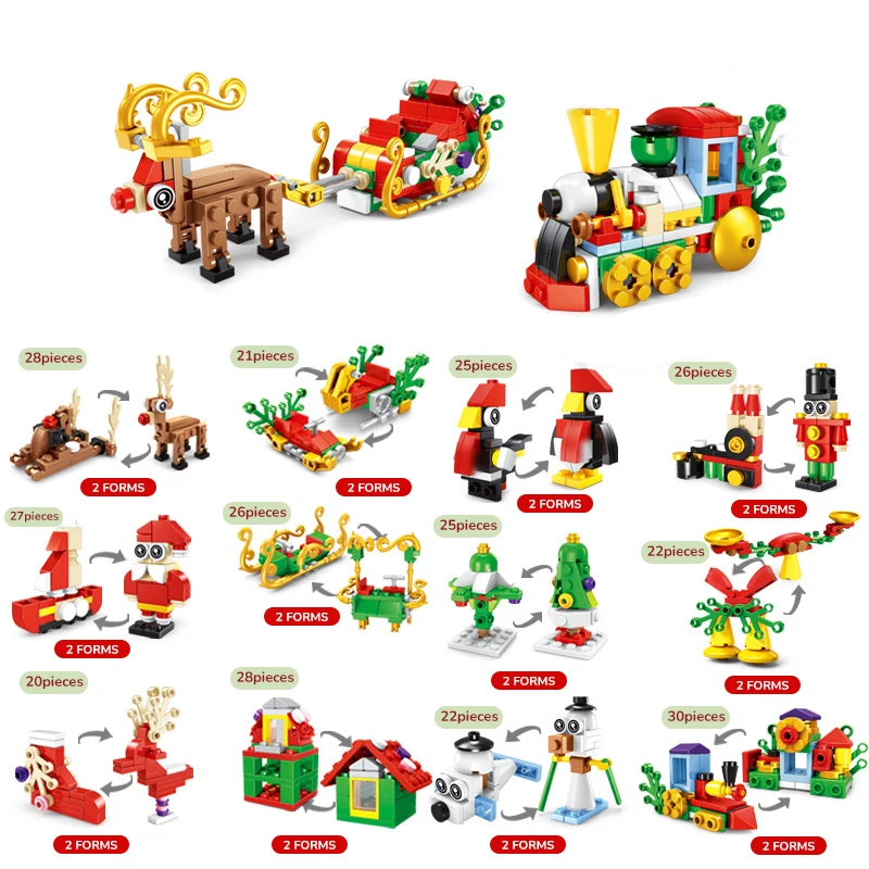 Mini Christmas Tree Santa Claus Building Block Little Train Elk Snowman Assembly Bricks Model Kids Toys Girl Christmas Eve Gifts