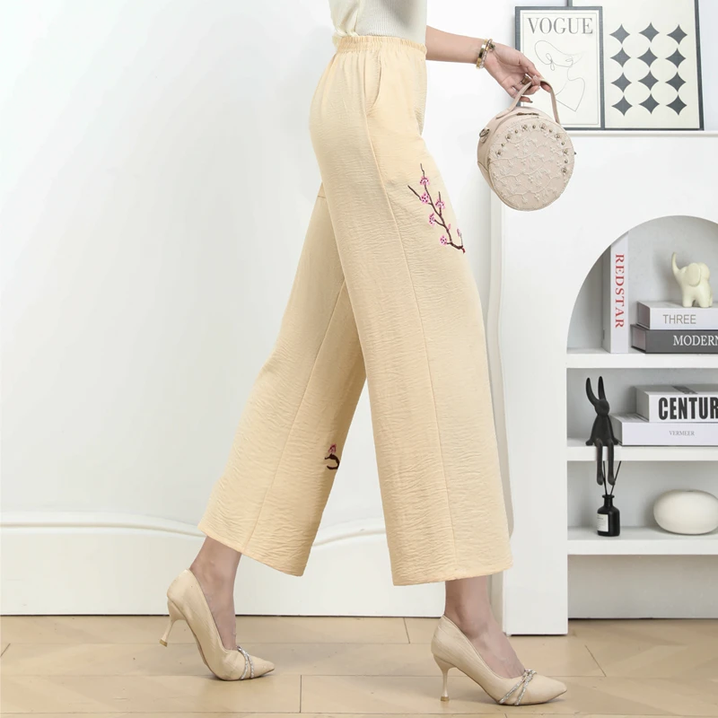 Plus Size Straight Leg Pants Women's Elastic Waist Loose Pants New 2024 Street Women's Casual Clothing Home Trousers