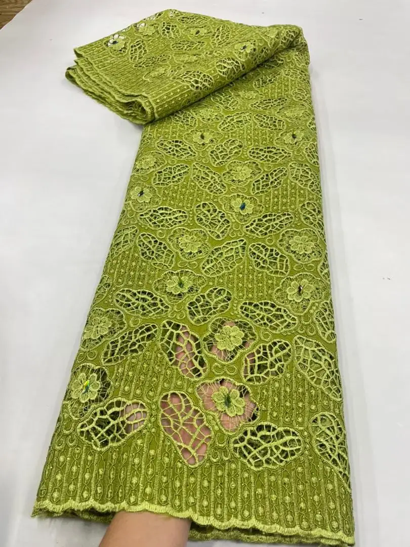 

High Quality 2025 African Nigerian Lace Fabric Embroidery Tulle Cotton Wedding Party Dress Guipure Water Soluble 5Yards JL537