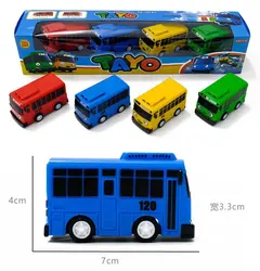 4pcs/set Anime Tayo the Little Bus Educational Toys Cartoon Mini Plastic Pull Back Bus Car Model Toys for Kids Christmas Gifts