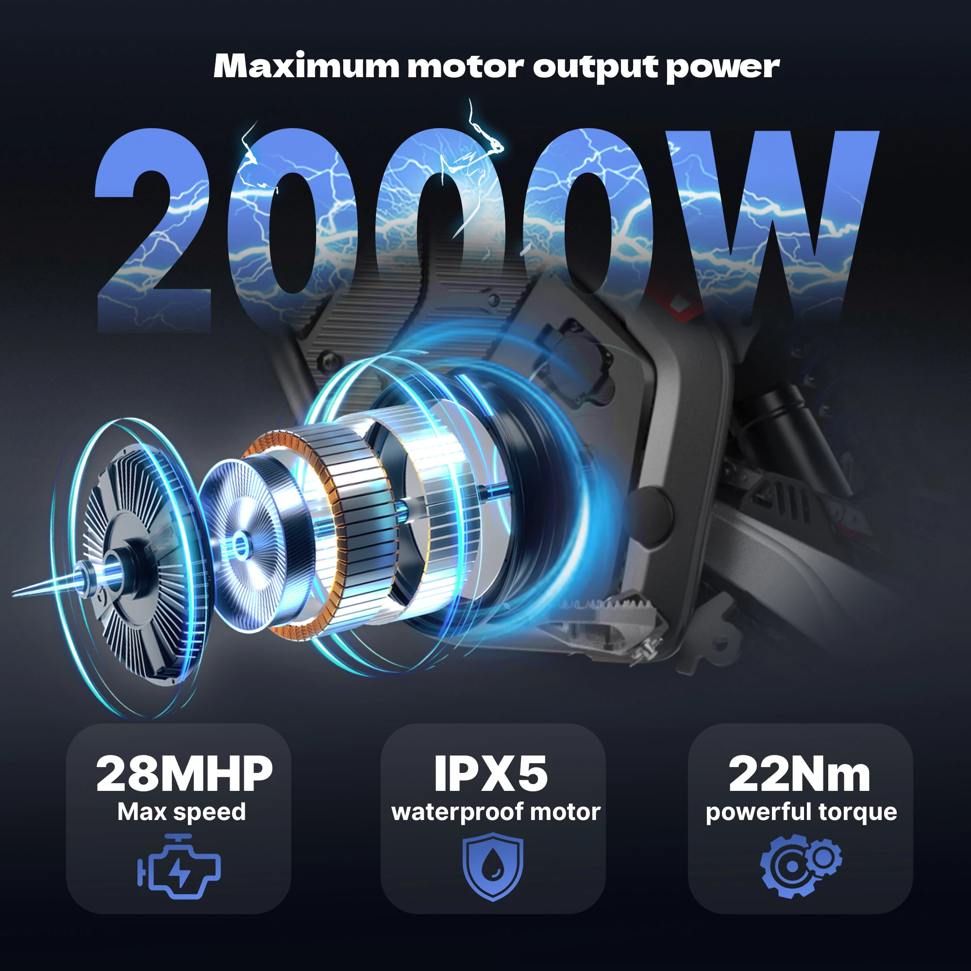 Bici da cross elettrica RFN Warrior Younth SX-E2 - Motore potente MAX 2000 W - Velocità massima 28 mph |   Pneumatici fuoristrada da 12"/10" con 26 miglia