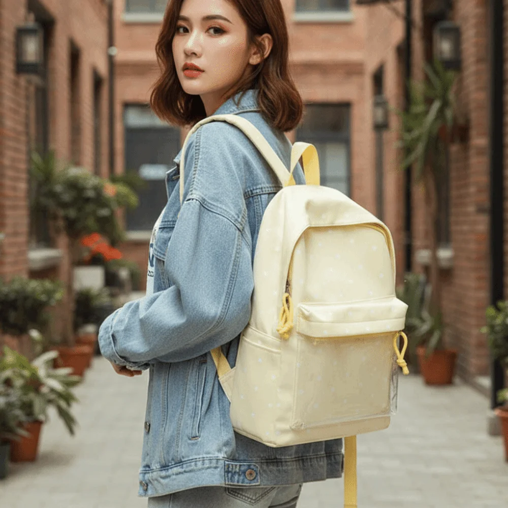 Japanese Style Ita Bag Transparent Window Large Capacity Clear Backpack Lightweight Polyester Lining Polka Dot Bookbag