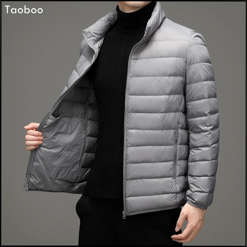 Taoboo-Chaqueta cálida a prueba de viento para hombre, Parkas ajustadas clásicas de plumón de pato, Color sólido, invierno, 90%