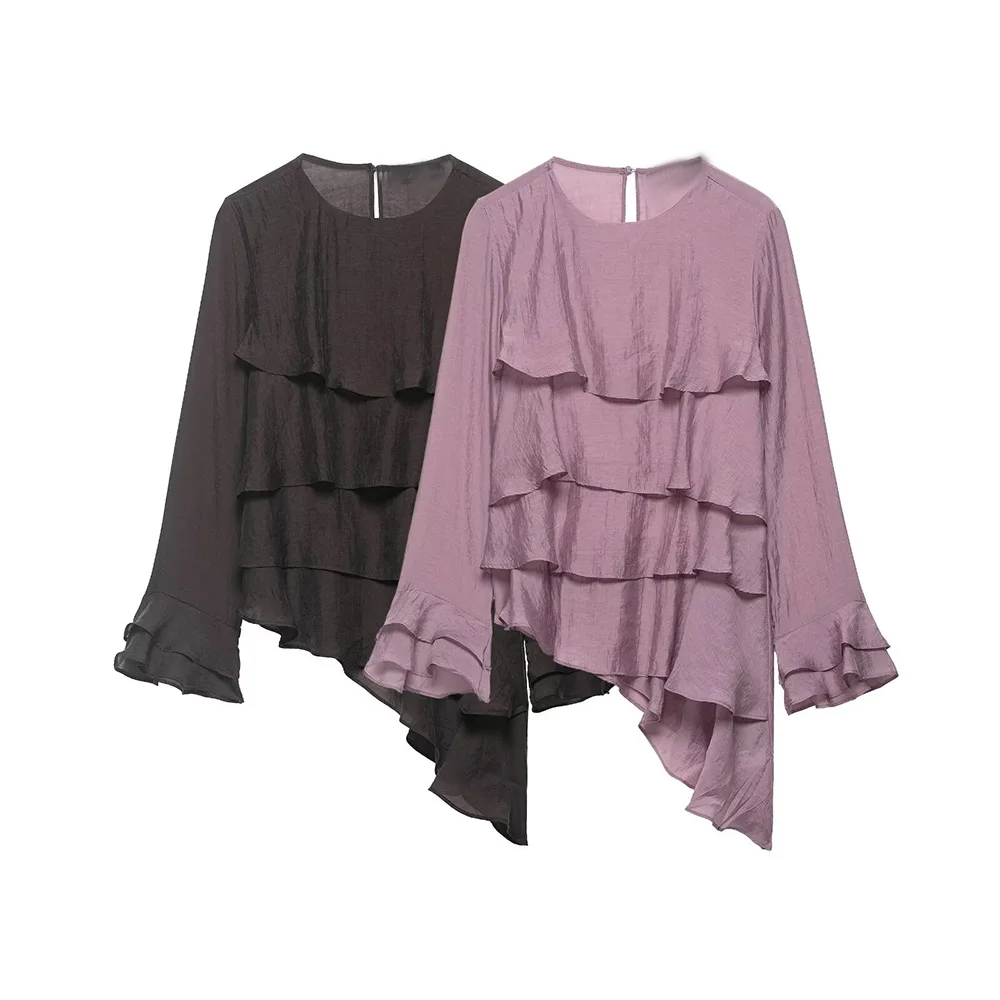 

Женская летняя новинка 2026: Модный асимметричный ламинированный топ в стиле ретро с длинным рукавом, универсальная повседневная женская рубашка, шикарная блузка