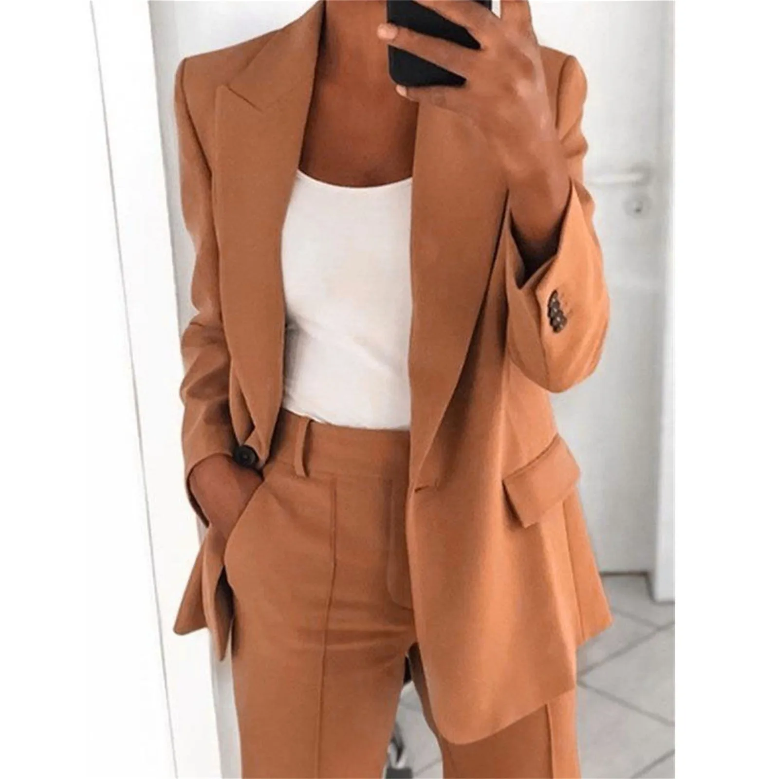 

Women's Fashionable Casual Solid Colour Patchwork Pocket Suit Jacket Ladies Loose Temperament Elegant Suit Business Suit