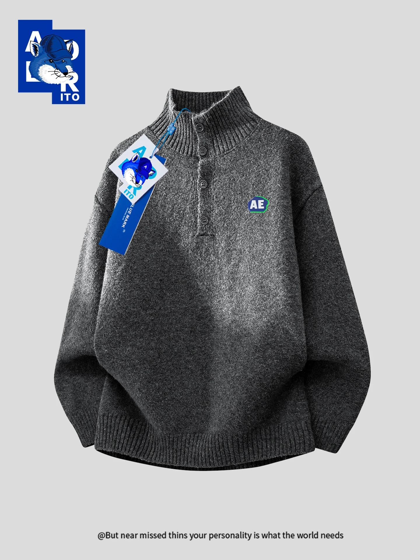 

AE New Sle Retro High Collar Knitted Sweater ex f Button Stand Collar Pure Color Autumn Winter M Fem Casual Fa...