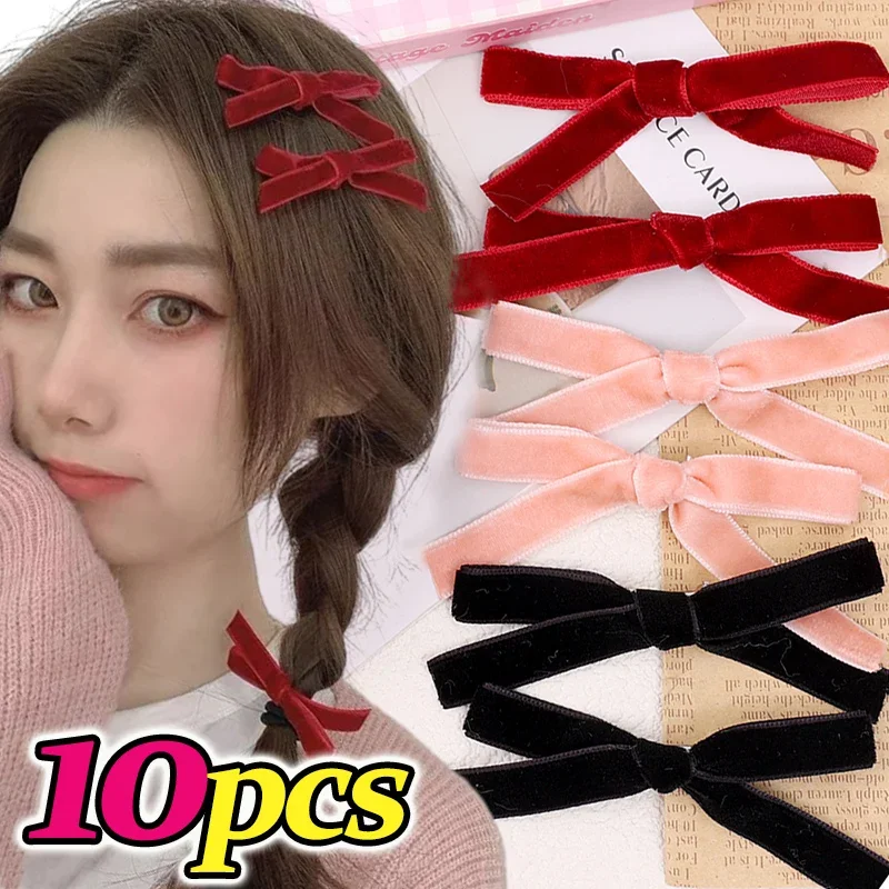 1/10pcs Dopamine Color Vintage Velvet Bow Hair Clip Cute Light Premium Feel Butterfly Hairpin Sweet Cool Korean Hair Accessories