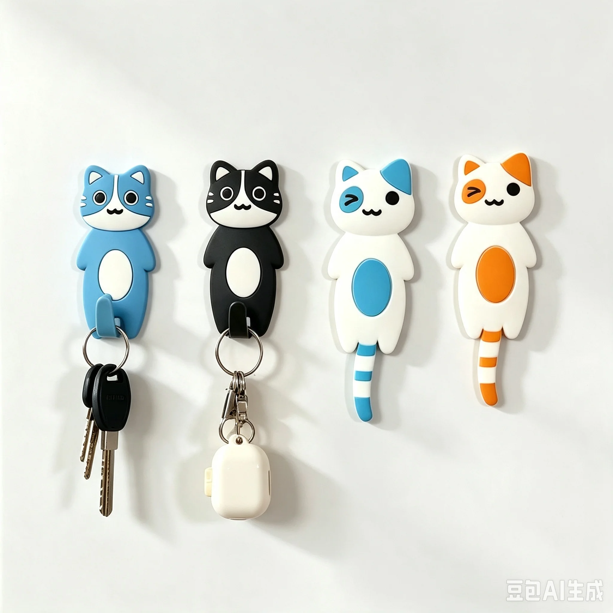 Cute Cat Fridge Magnets Wall Decor Colorful Cat Tail Key Hooks Available in Multiple Colors 1/2/4 Pieces Set