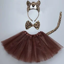 Children Girl Kids Animal Cheetah  Leopard Ear Headband Paw Tail Tie Birthday Gift Party Headwear  Halloween Costume Cosplay