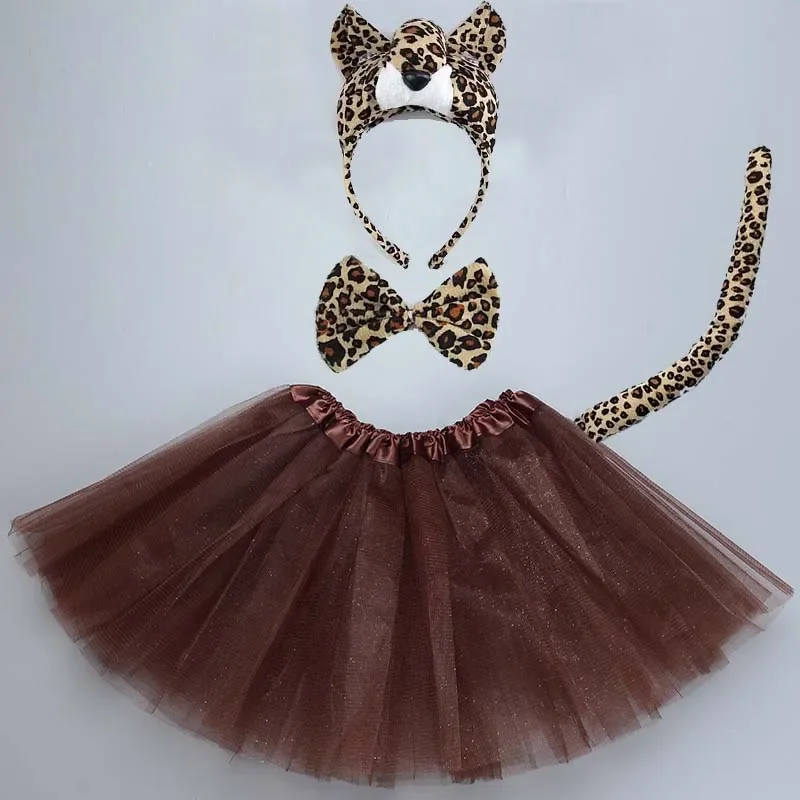 Dzieci dziewczyna dzieci zwierząt gepard opaska na uszy lamparta łapa ogon krawat prezent urodzinowy nakrycia głowy na imprezę kostium na Halloween Cosplay