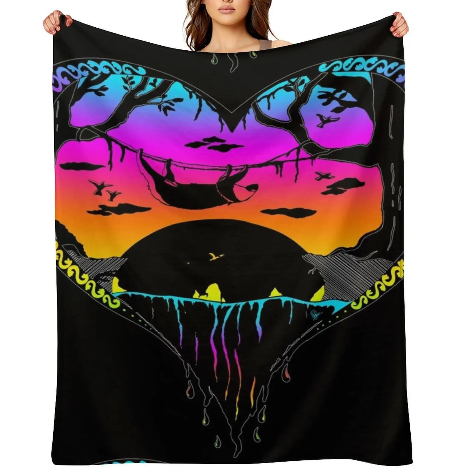 

Sloth Rainbow Heart Throw Blanket anime Luxury Designer Moving Heavy Blankets