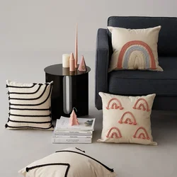 Fashion Cotton Cushion Cover for Sofa Bed Autumn Decoration Home Decor Rainbow Pink Black Stripe Throw Pillow Covers 45x45cm