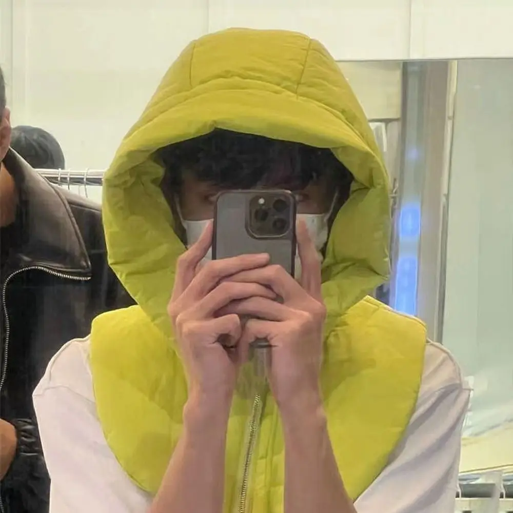 Winter Ultralight Down Hooded Hats Zippper Drawstring Coat Short Tank Top Removable Neck Cover Fake High Collars Women's