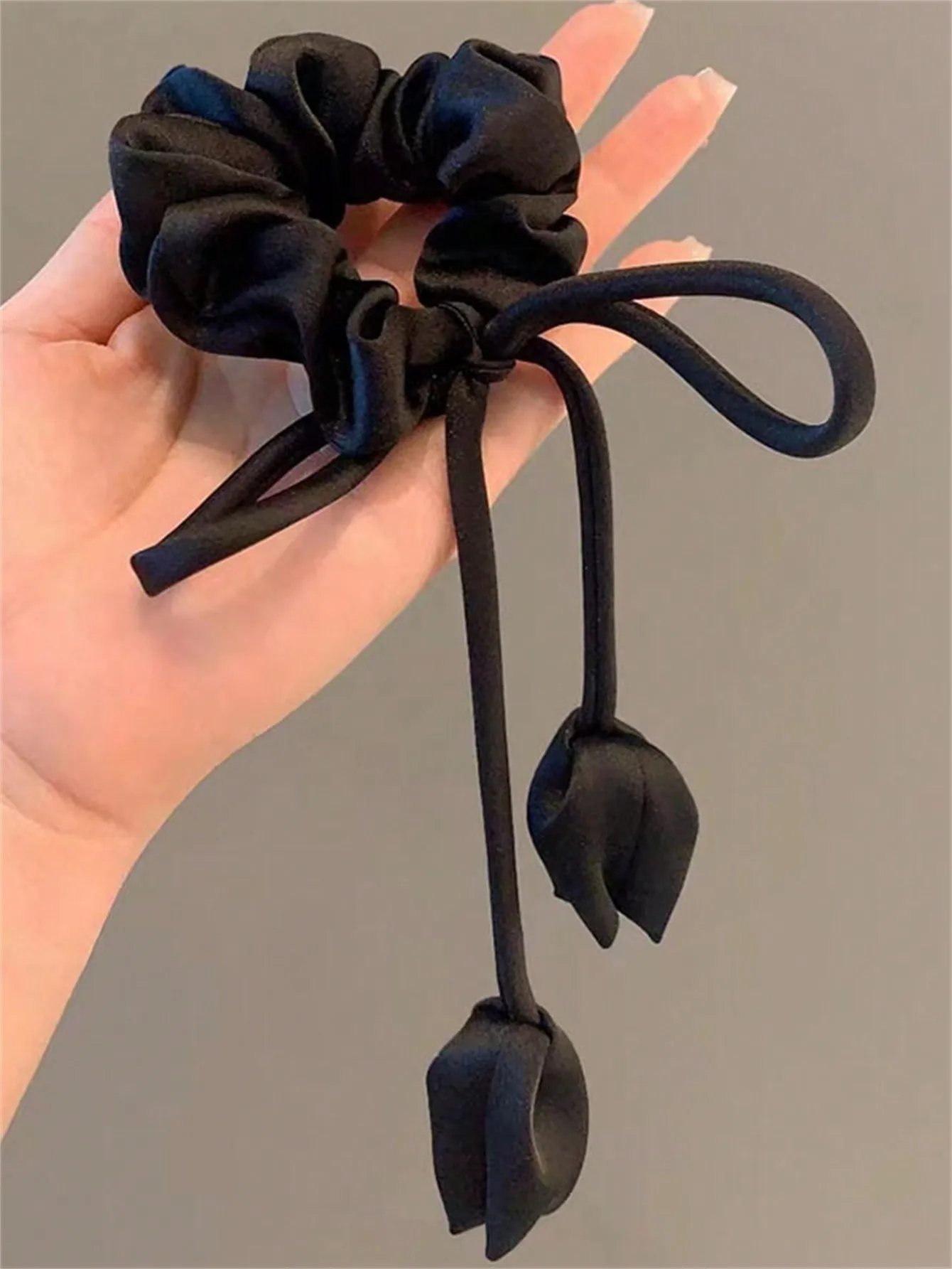 1 Scrunchie Ladies niche Premium sense tulip streamer Black simple colon scrunchie bow headstring hair accessory