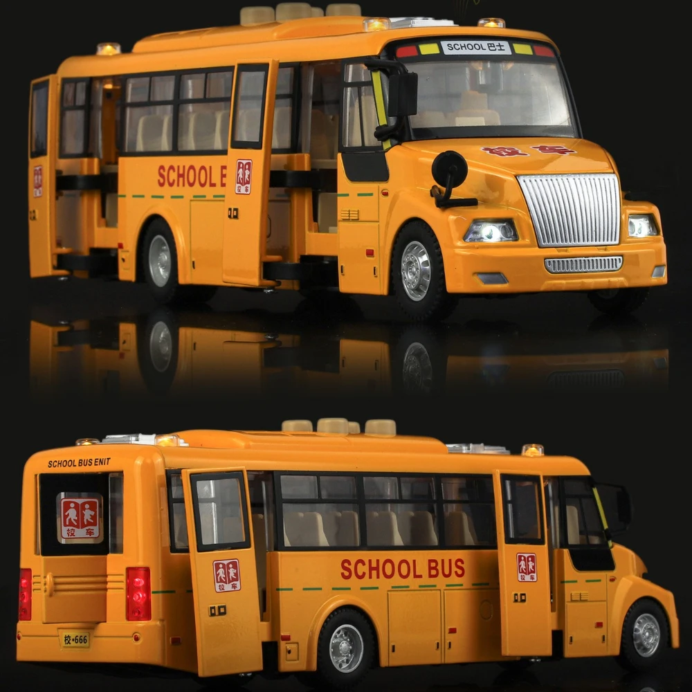 

1:24 Alloy School Bus Model Toy Sound Light Pull Back Doors Opened Storytelling Cars Models Children's Early Education Gifts