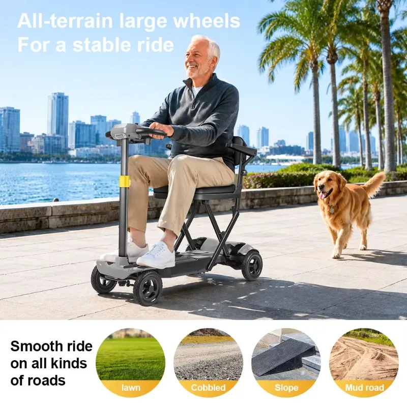 Senior Mobility Scooter Folding Electric 15kg Ultra Light Magnesium Alloy NFC One Touch Start Dual Battery Scooter for Travel