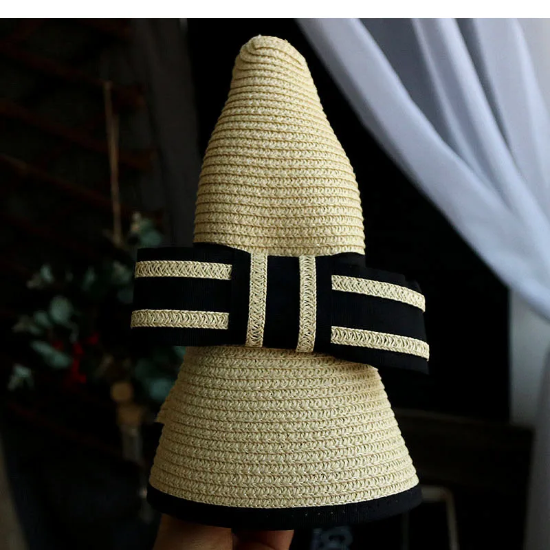 Sun hat for women in summer, fashionable sun protection, bow shaped sun hat, foldable straw woven large brim beach hat for outdo