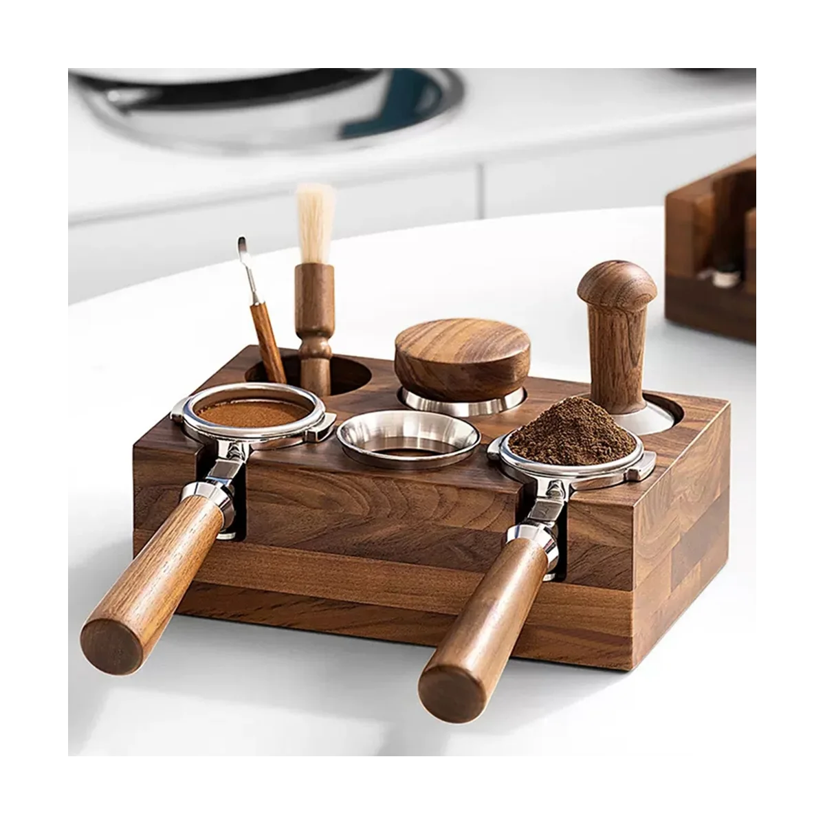 51/53mm Coffee Tamper Holder Portafilter Rack Walnut Wood Espresso Tamper Mat Coffee Maker Support Base-ABLM