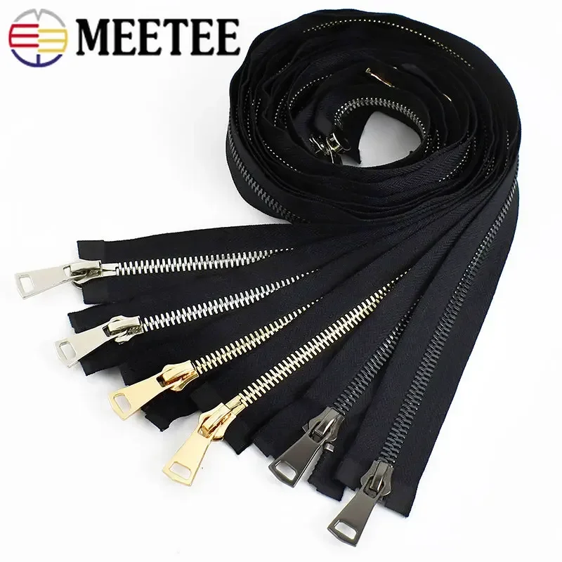 1Pc 8# Metal Zipper 70/80/90/100cm Open End Doule Slider Zippers Repair Kit Auto Lock Zips Bag Garment Jacket Sewing Accessories