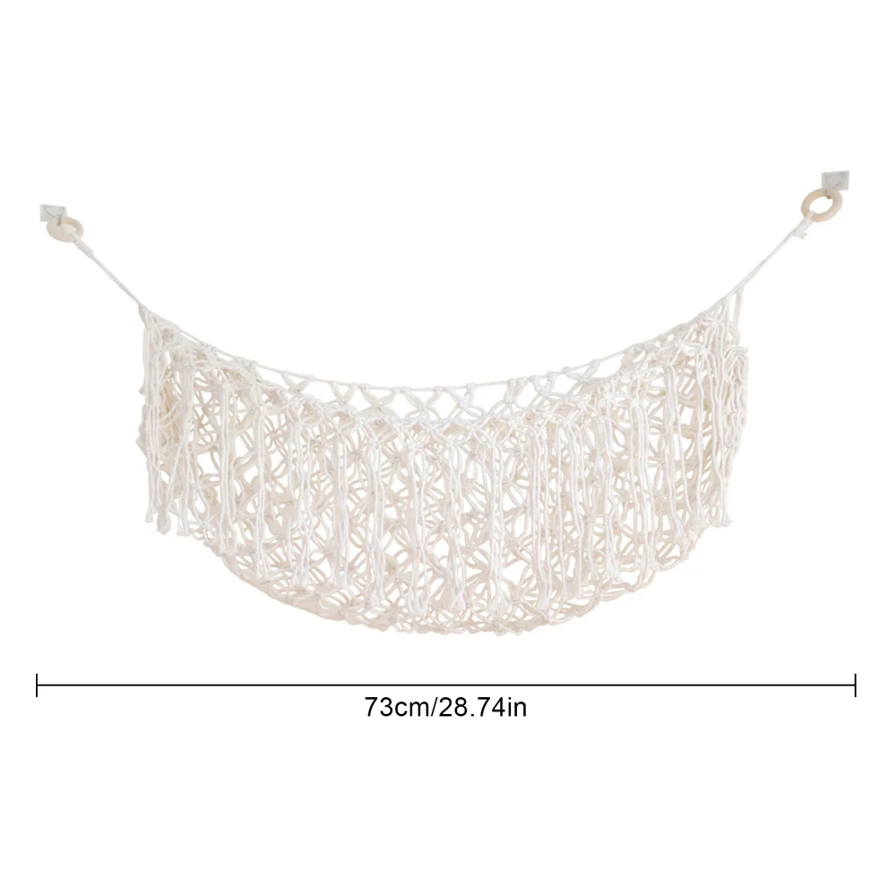 Handwoven Fruit Hammock White Cotton Hanging Storage Basket Space Saving Home Kitchen Net Pocket Decoration