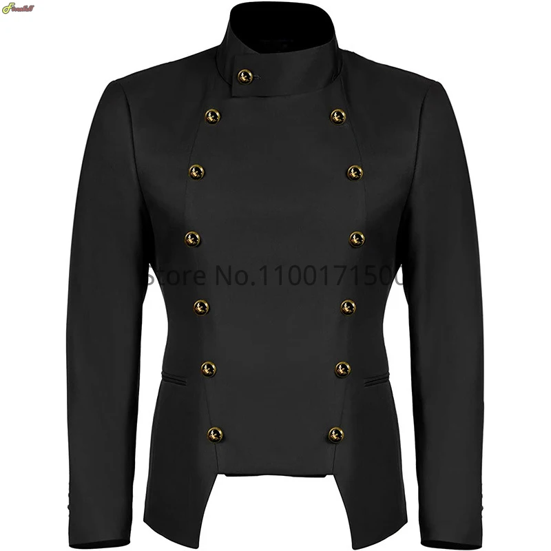 Medieval Halloween Vintage Military Gothic Parade Jacket Embroidered Buttons Solid Color Top Retro Uniform Party Costume