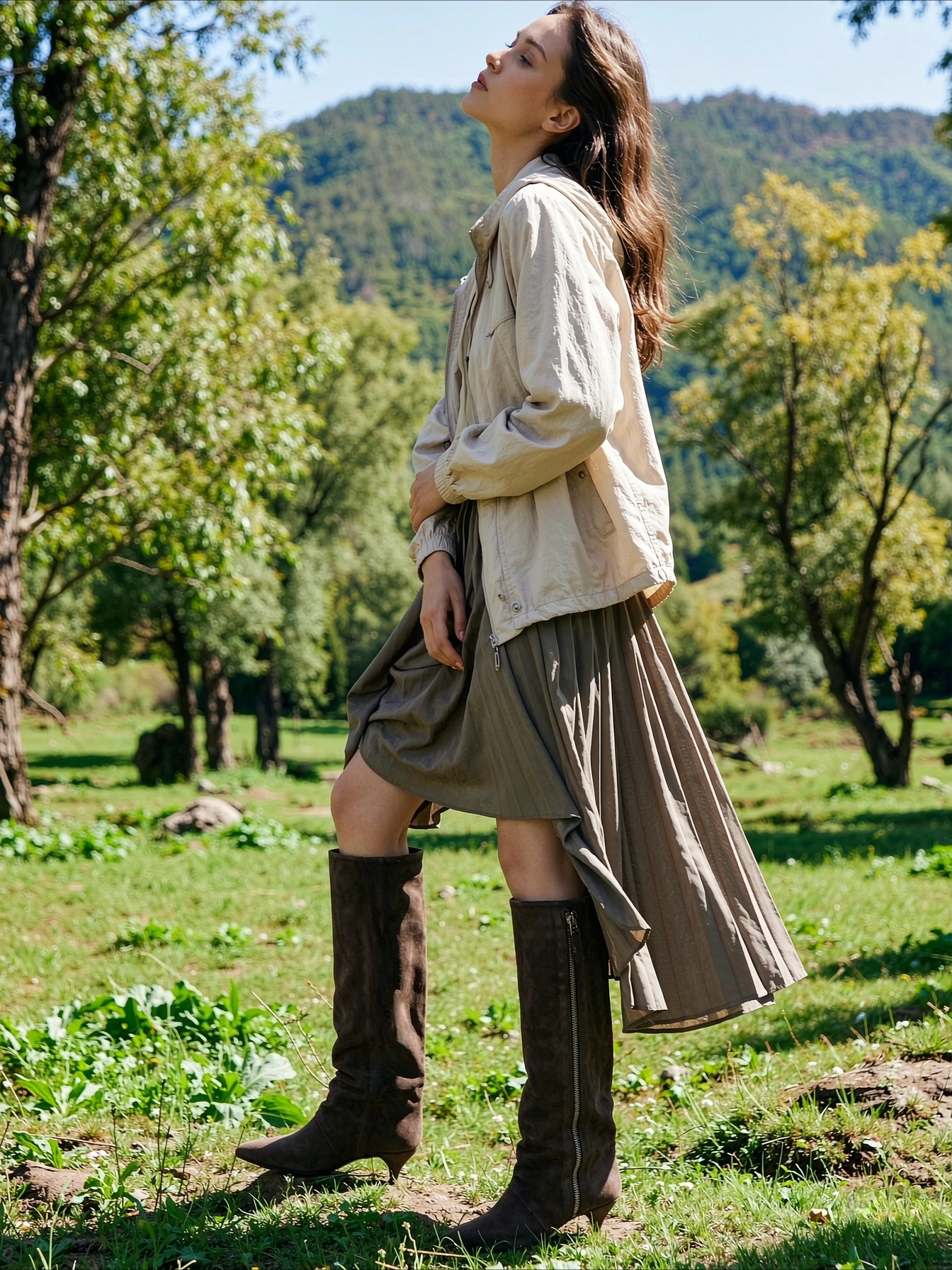 2027 Brown Suede Knee High Boots Women Pointed Toe Stiletto Heel Side Zipper Fashion Tall Boots Elegant Fall Winter Dress Boots