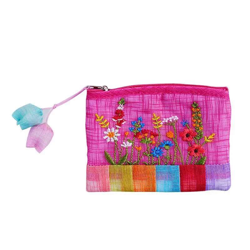 20pcs Traditional National Double-sided Embroidery Flower Slubby Yarn Pouch Money Change Purse Gift Bags 11x9cm