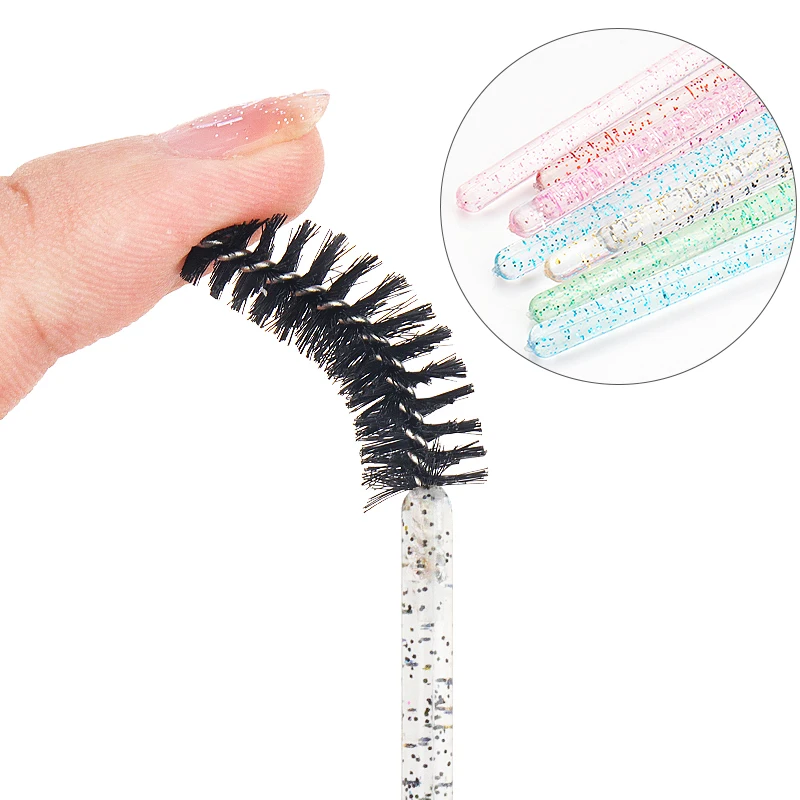 50pcs Disposable Crystal Eyelash brush Mascara Wands Applicator Eye Lash microbrush Eyelash Extension Makeup tools with Box