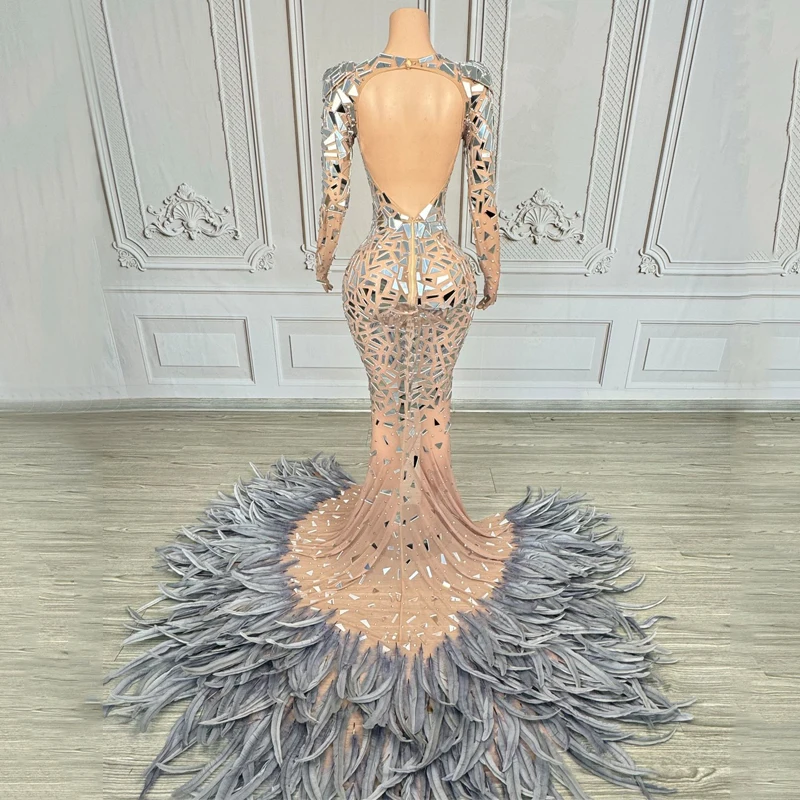 المغني مهرجان المرحلة المنصة الزي ثوب الزفاف النساء احتفال المرايا ريشة الذيل فستان فساتين السهرة زي الجاز #4