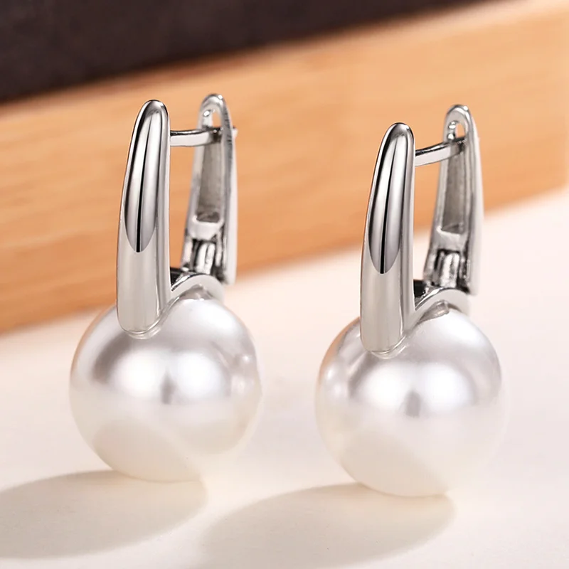 Huretailers-Boucles d'oreilles minimalistes en perles simulées pour femmes, bijoux élégants, accessoire de tempérament, document en argent, mode contractée