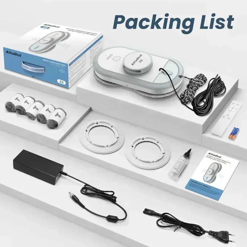 QZA4-AlfaBot X8 Window Cleaning Robot with Dual Water Spray,Voice Assistant,and Smart Vacuum for Highrise Windows,