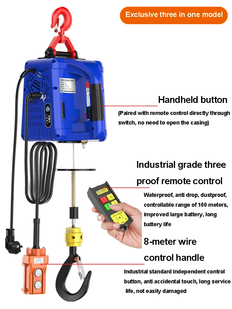 

Portable Electric Hoist 220V Crane Household Small Lifting And Hoisting Machine Portable Remote-Controlled Traction Electric Hoi