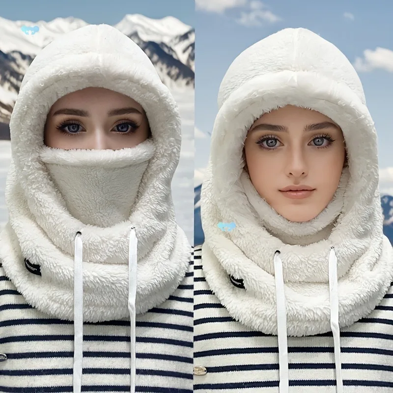 Neck Mask One-Piece Hat Winter Velvet And Thick Pullover Cap Ear Protection, Windproof Cotton Cap Ridding Bike To Keep Warm Hats