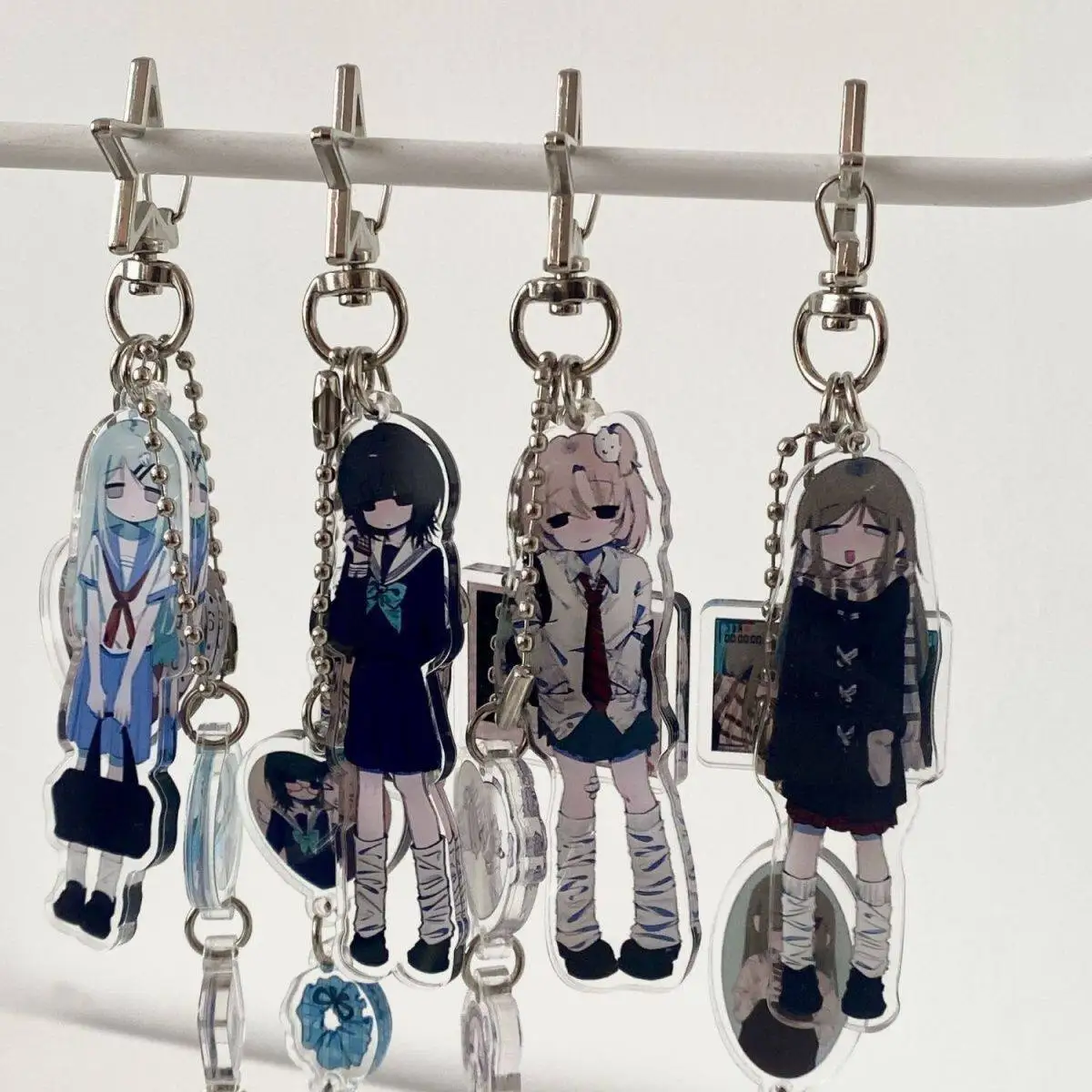 4 Styles Y2K Anime JK Girl Acrylic Keychain Bandage Leg Design Heart Photo Frame Bow Multi Charms Bag Pendant For Women Jewelry