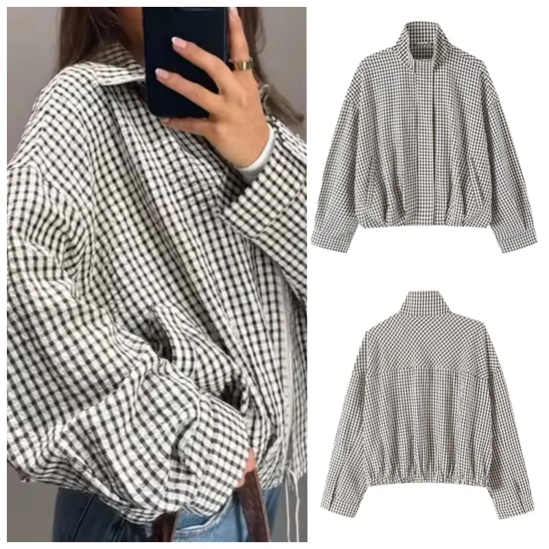 Guobioziy 2026 Women's New Plaid Pilot Jacket Fashionable and Versatile Elegant and Graceful Casual and Easygoing