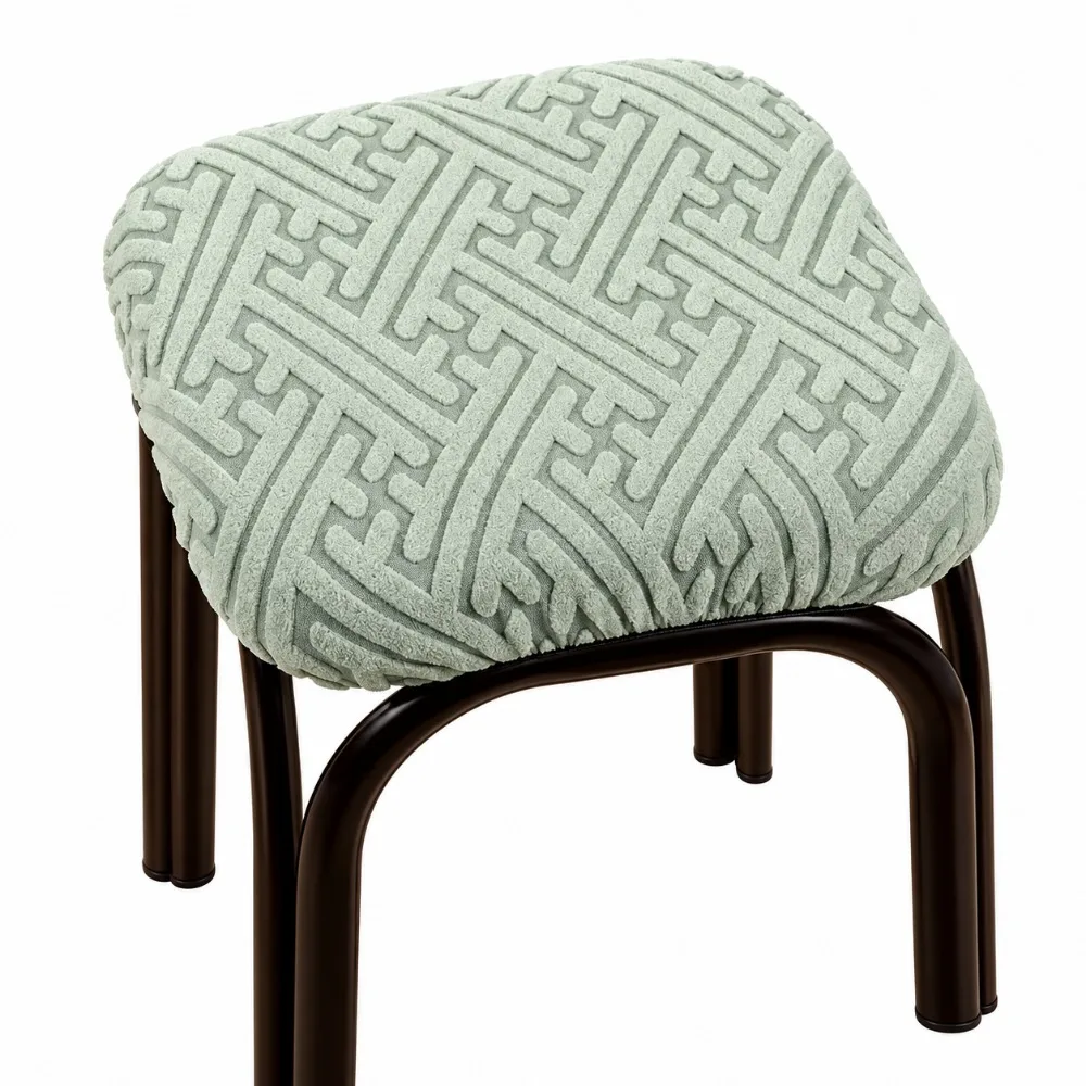 Jacquard Square Stool Cover Elastic Edge Stretchable Bar Stool Cover Geometric Pattern Non-Slip Seat Protector Dining Room Chair