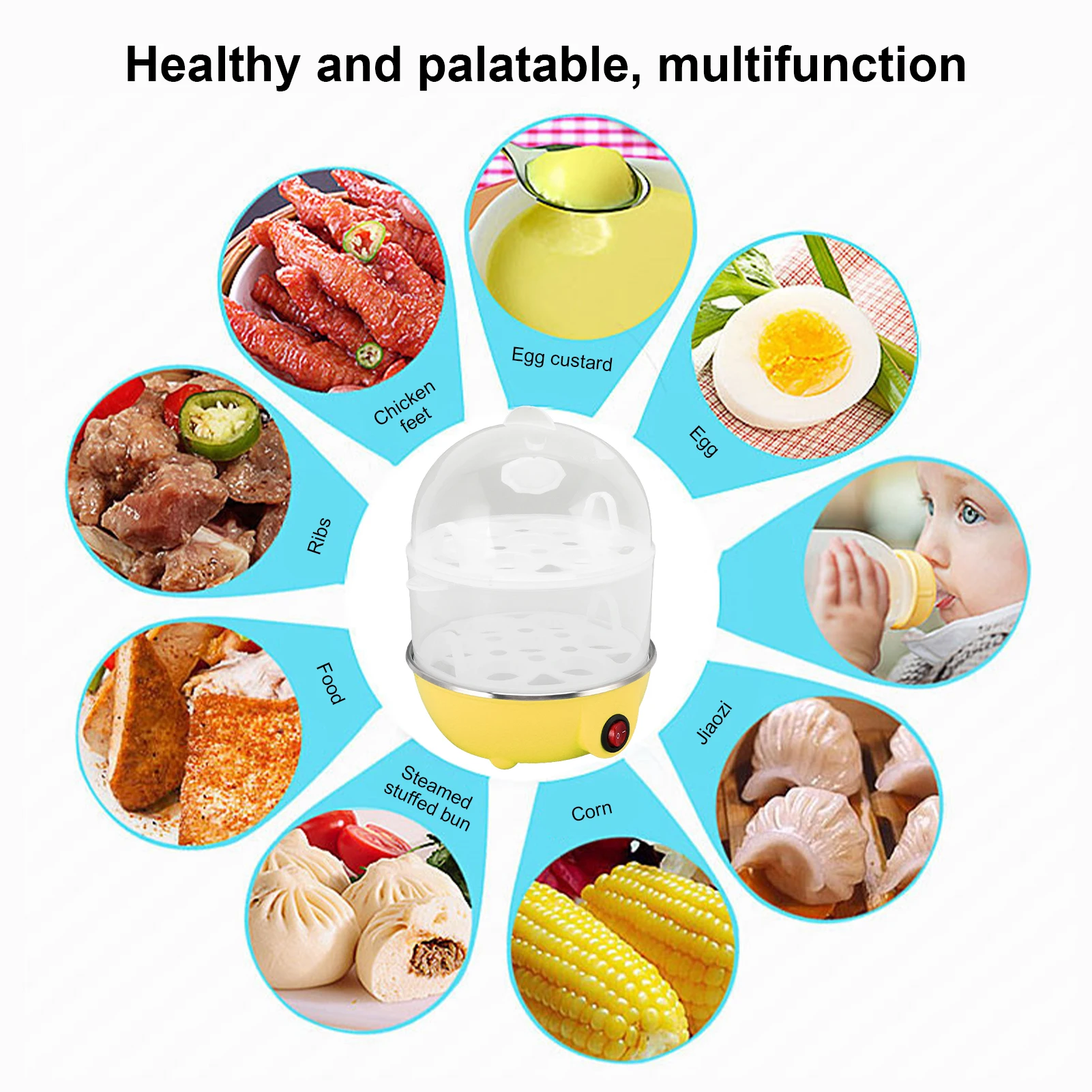 Home Egg Cooker 350W 2 Layers 14Pcs Eggs A Time Auto Power Off Safe Durable PP Egg Boiler With Measuring Cup for Home