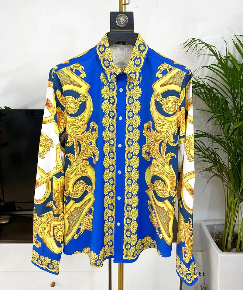 

New Style Long Sleeved Men's Loose Spring and Autumn Shirt Leisure High Grade Printing Noble Personality Exotic Flower Shirt Man