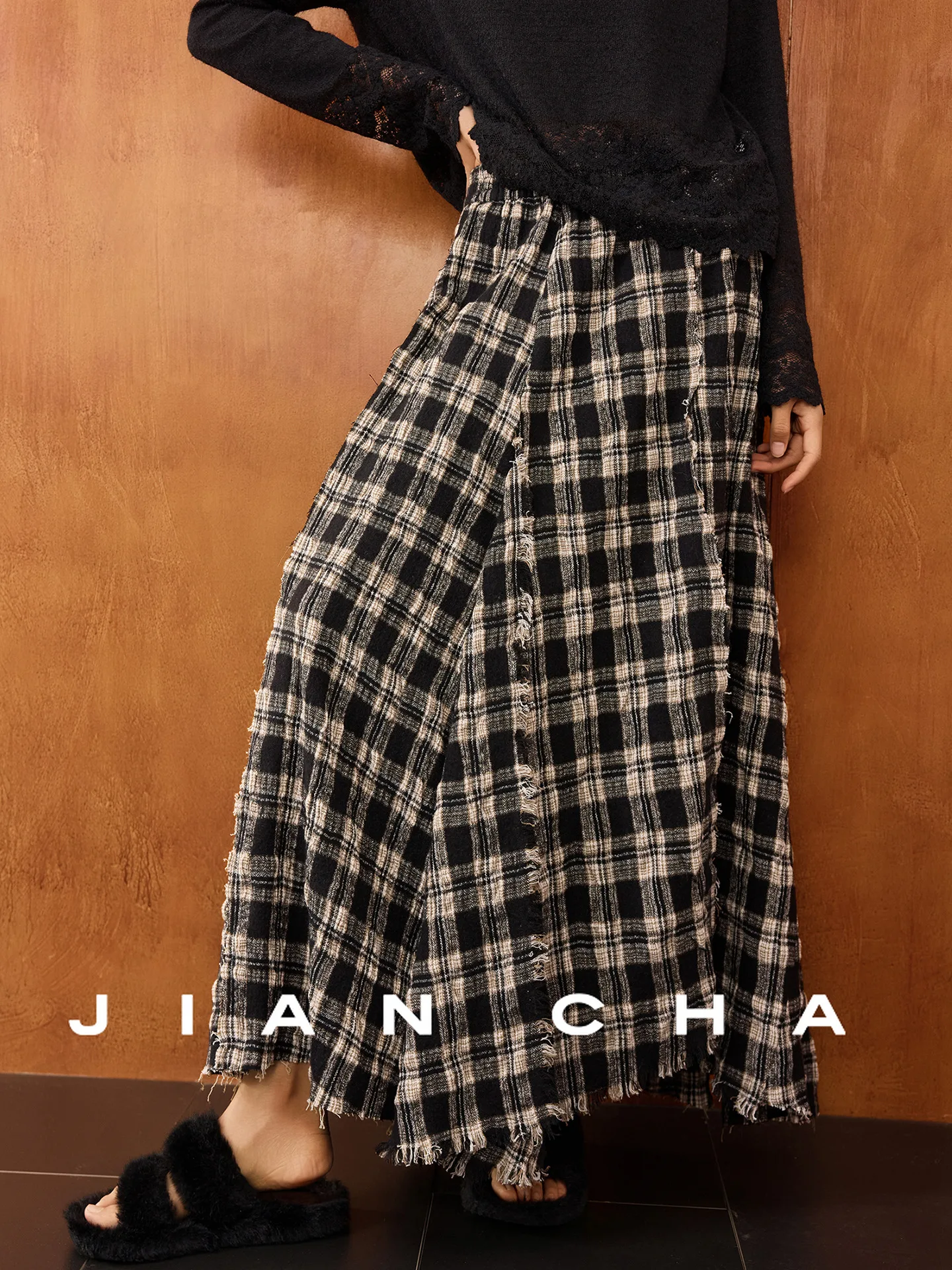 

Classic Bla White Woolen Tassel Skirt High Waist A-Line Skirt Casual Sle Ladies' Skirt JIANCHA "Canghai ge" Series