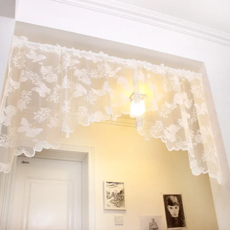 White Swag Valance Curtains for Bedroom Door Way Window Hollow Butterfly Lace Sheer Voile Bath Room Door Balcony Decoration