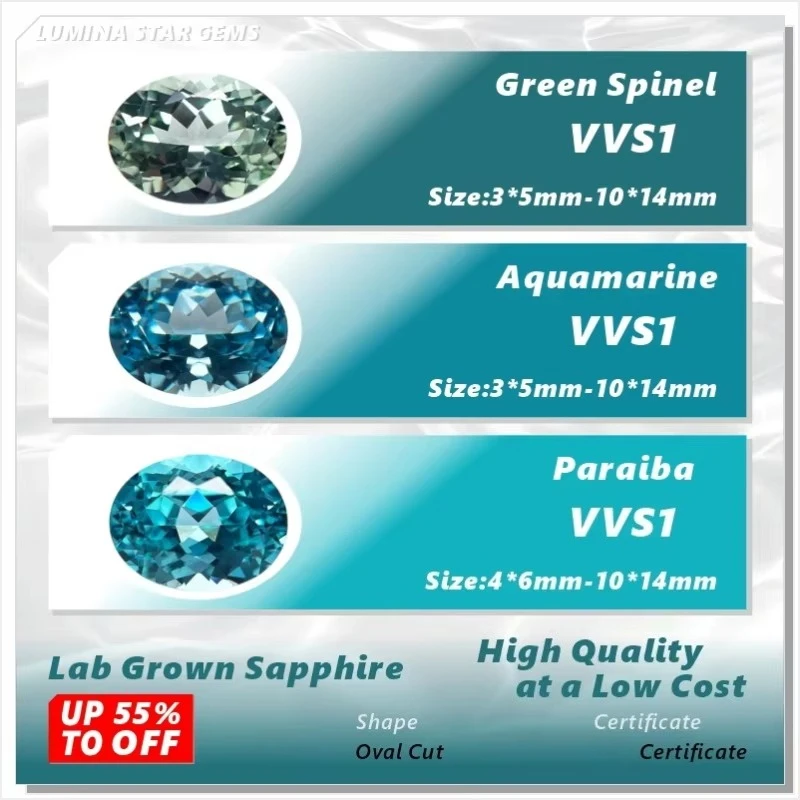 Lab Grown Sapphire Oval Cut Green Color High Quality Low Cost For Jewelry Setting&Custom Design Selectable Certificate